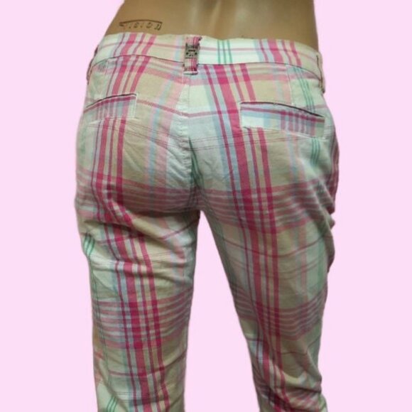 Y2K Tommy Jeans low rise Cropped Plaid Pants Size 3 Pastel Pink Yellow White - Picture 6 of 10